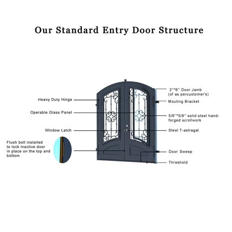 Custom Made Luxury Wrought Iron Double Entry Door Arched Top