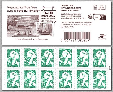 Phil Ouest Timbre de 2024 Carnet de 12 timbres autoadhésifs pour