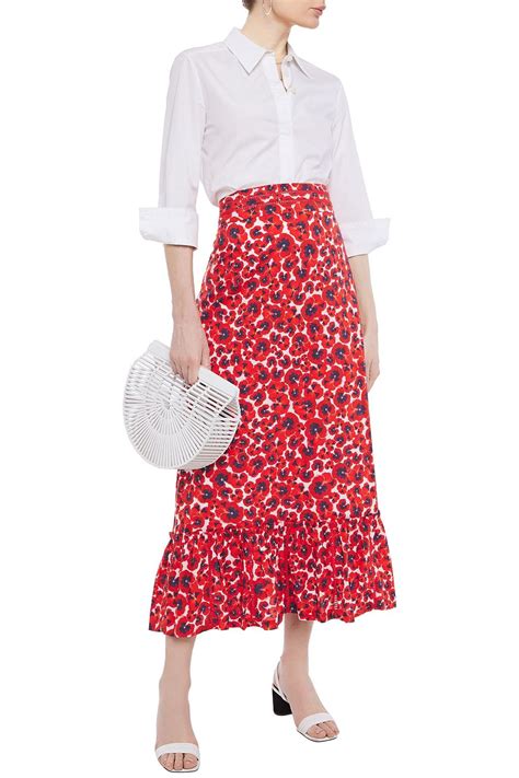 Isolda Gathered Floral Print Cotton Poplin Midi Skirt Sale Up To