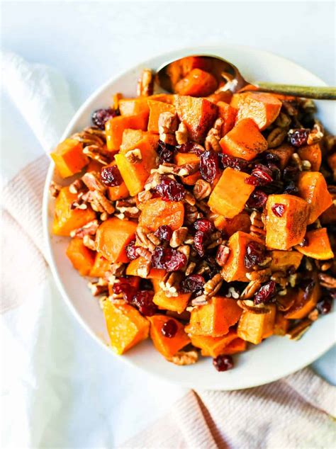 Roasted Sweet Potatoes With Pecans And Cranberries Modern Honey