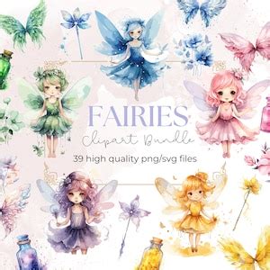 Watercolor Fairies Clipart Fairy Svg Fantasy Forest Magic Etsy