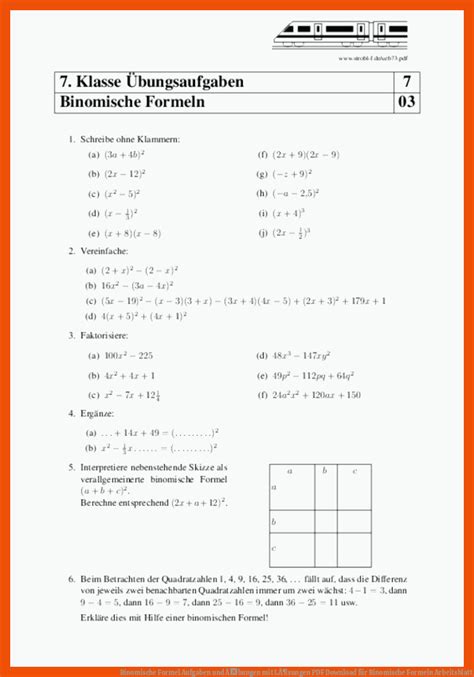 Binomische Formeln Arbeitsblatt Allgemeine Arbeitsbl Tter