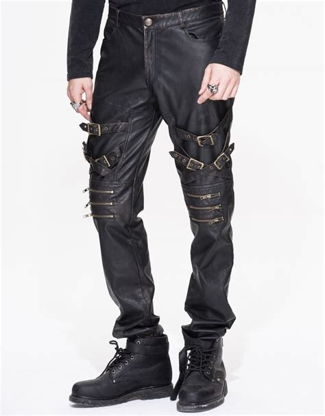 Pantalon Steampunk Homme Devil Fashion En Simili Cuir Marron