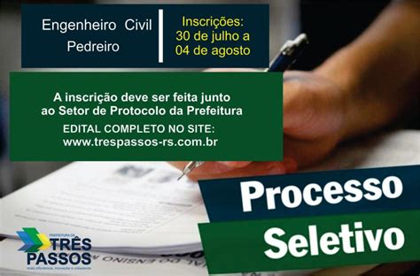 Tr S Passos Processos Seletivos Para Engenheiro Civil E Pedreiro