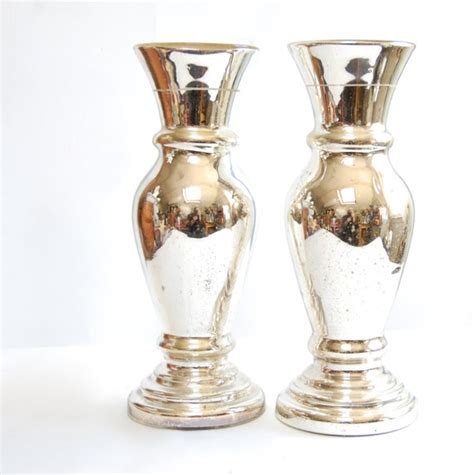 Pair Antique Mercury Glass 12 Vases Classic Victorian