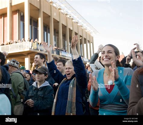 An emotional crowd celebrates the inauguration of Barack Obama at the University of California ...