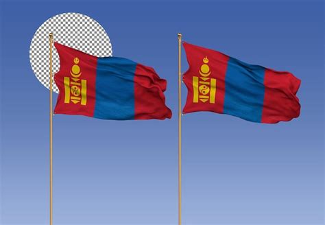 Premium PSD Mongolia Wavy Flags With Pole 3D Rendering