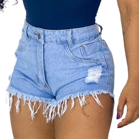 Short Jeans Feminino Cintura Alta Destroyed Shopee Brasil