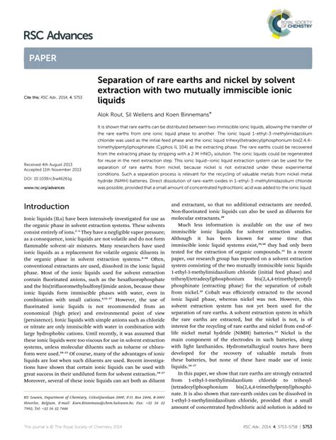 Pdf Separation Of Rare Earths And Nickel By Solvent Extraction With