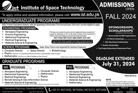 Ist Islamabad Admissions Institute Of Space Technology