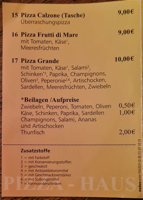 Speisekarte Von Pizza Haus Nordhausen