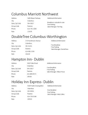 Fillable Online Marriott Columbus Northwest First Class Dublin OH