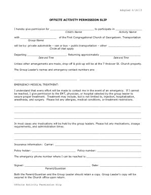 Fillable Online FORM Offsite Activity Permission Slip Fax Email Print