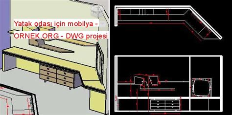 Yatak odası için mobilya dwg projesi Autocad Projeler