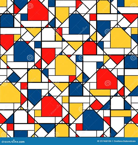 Bauhaus Seamless Pattern Repeating Mondrian Shape Cubism Yellow Blue