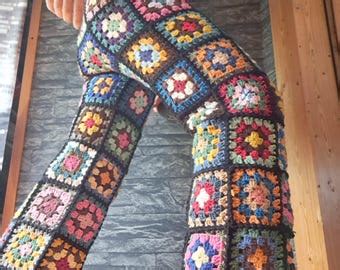 Crochet Granny Square Pants Boho Hippie Pants Festival Clothing