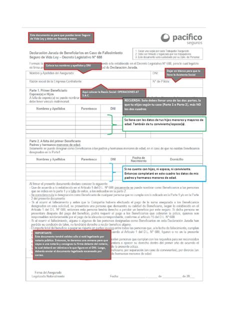 Guia Declaración Jurada Del Seguro Vida Ley Pdf