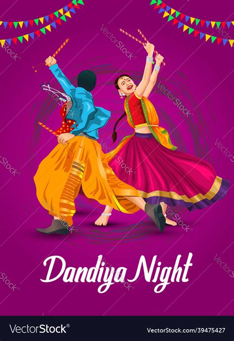 Garba Night Poster For Navratri Dussehra Festival Vector Image