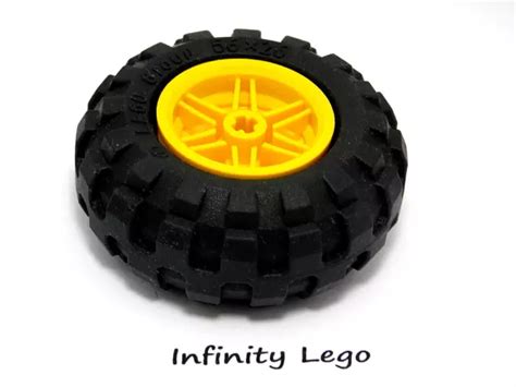 4 LEGO LARGE Balloon Tires 56x26 Wheel Yellow Rims Hub Axle Hole 55976 ...