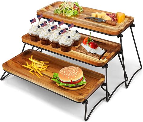 Homesphere 3 Tiered Tray Stand Acacia Wood 3 Tier Serving