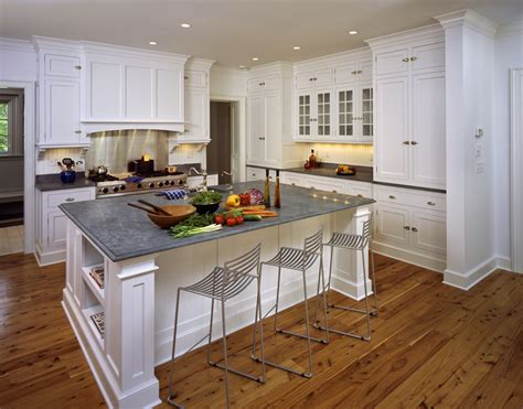 Custom Wood Crafted Kitchen Island With Cabinets And Seating In Mass