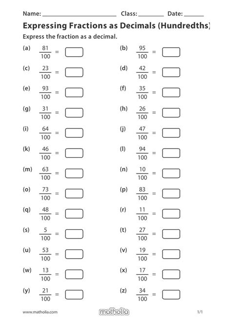 Decimal To Fraction Worksheets