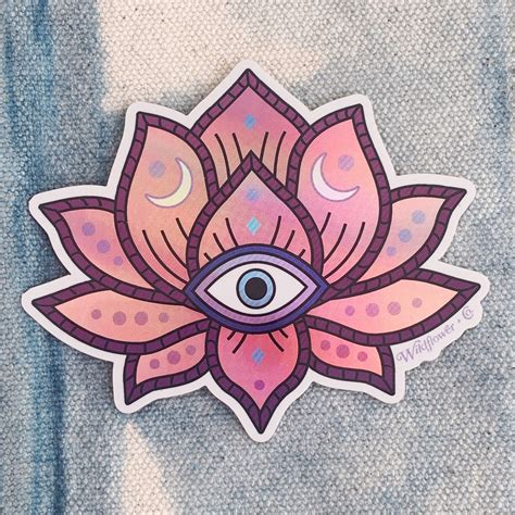 Lotus Evil Eye Sticker Holographic Vinyl Mystical Etsy