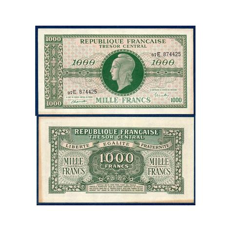 1000 Francs Marianne TTB 1945 série E Billet du trésor Central