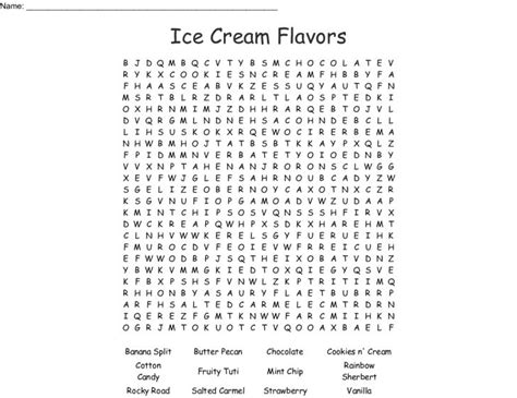 Ice Cream Flavors Word Search Wordmint Word Search Printable