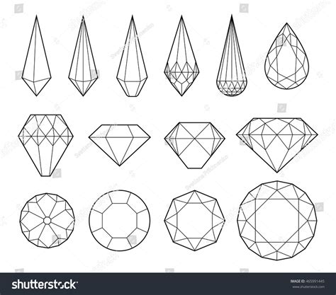 Set Diamonds Crystals Isolated On White Stock Vector Royalty Free