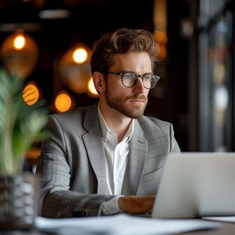 Premium Photo Man Sitting At Table Using Laptop Computer