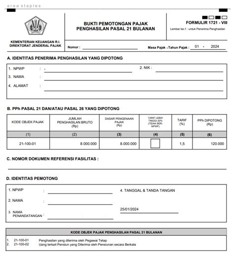 Cara Membuat Bukti Pemotongan PPh Pasal 21 Bulanan Atau Form 1721 VIII