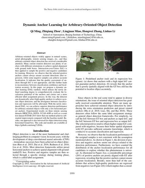 Pdf Dynamic Anchor Learning For Arbitrary Oriented Object Detection