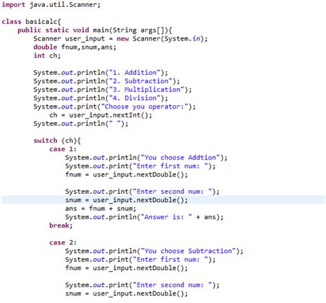 Java Code Basic Calculator Using Switch Case Ibegin Java