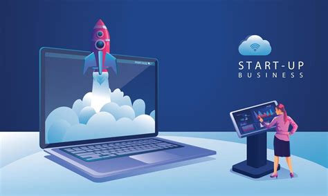 Business Startup Launching Product With Rocket Concept Template And Backgrounds Vector