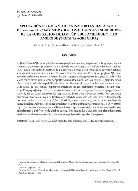 PDF Aplicación de las antocianinas obtenidas a partir de Zea mays L