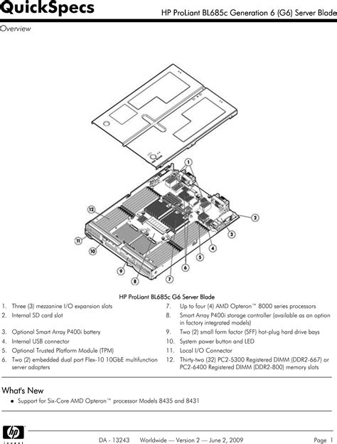 Hp Proliant Bl685C Users Manual Generation 6 (G6) Server Blade