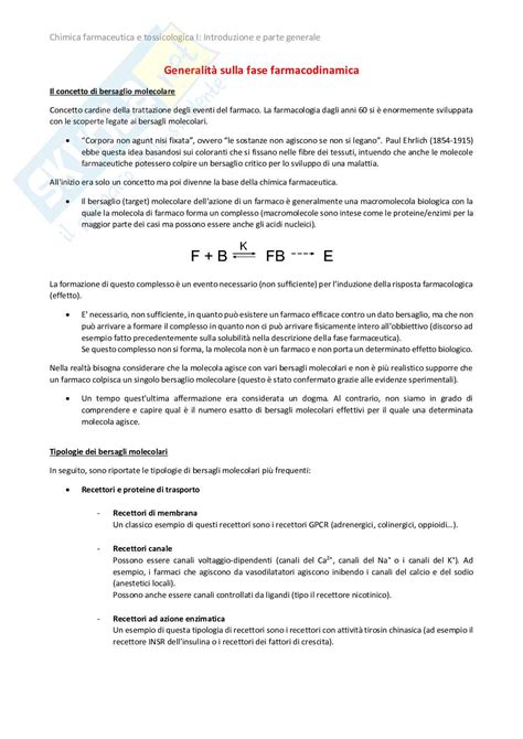 Chimica Farmaceutica E Tossicologica I Appunti Completi E Integrati