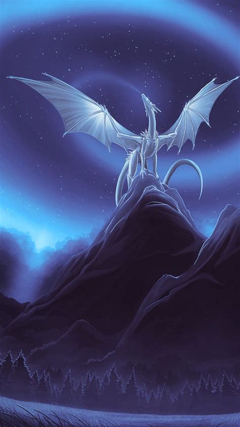 A White Dragon Sitting On Top Of A Mountain