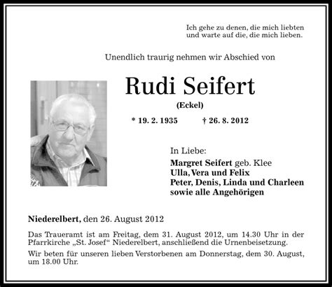 Traueranzeigen Von Rudi Seifert Rz Trauer De