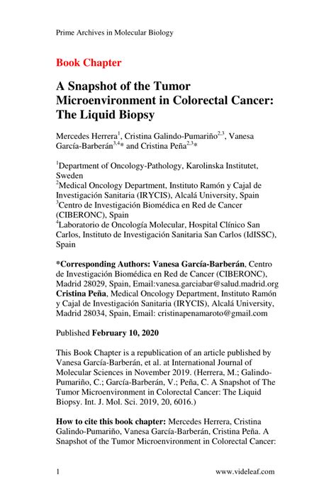 Pdf A Snapshot Of The Tumor Microenvironment In Colorectal Cancer