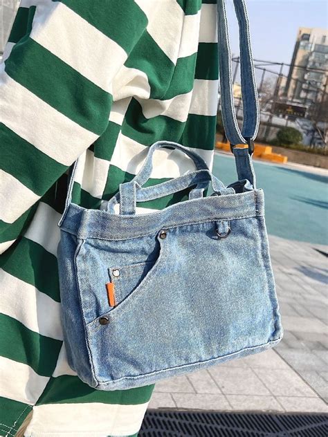 Olivia Mark Minimalist Denim Square Bag Women Satchels Fashion