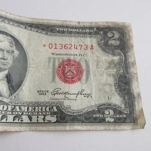 1953 Two Dollar Bill Red Star and Seal US Paper Currency Low Number 01362473A Circulated - Etsy