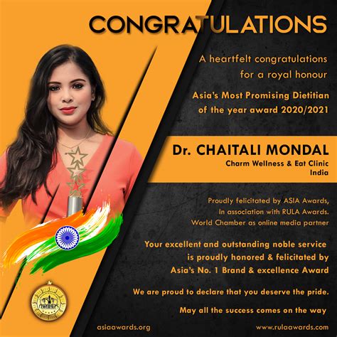 Dr Chaitali Mondal has bagged Asia's Most Promising Dietitian Award of