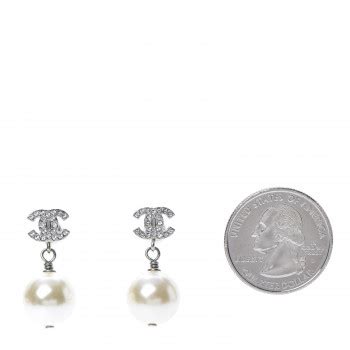 CHANEL Crystal Pearl CC Drop Earrings Silver Pearly White 667995