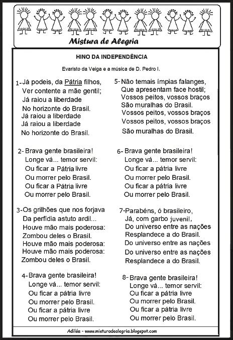 Hino Da Independencia Do Brasil Para Imprimir - SEMANA DA PÁTRIA, HINO DA INDEPENDÊNCIA DO BRASIL, PARA IMPRIMIR ...
