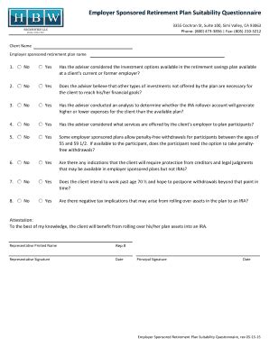 Fillable Online Employer Sponsored Retirement Plan Suitability