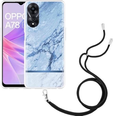 Cazy Hoesje Met Koord Geschikt Voor Oppo A78 5G Blauw Marmer Bol