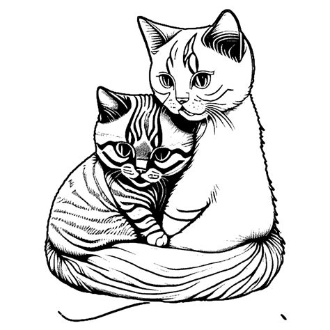 Two Fluffy Cats Curled Up Together Coloring Page · Creative Fabrica