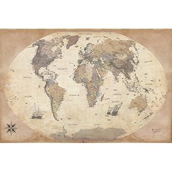 Poster Xxl Mappemonde Carte Du Monde Style Ancien Vintage Cm X